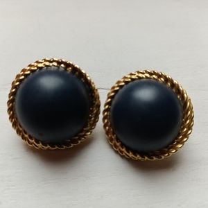 Vintage Monet gold and navy earrings
